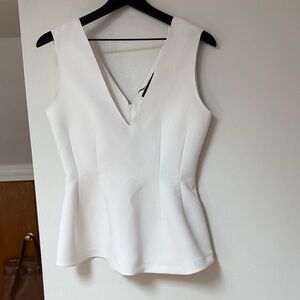 Zara White V-Neck Sleeveless Peplum Top